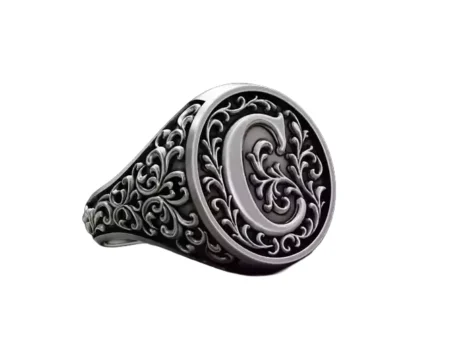 Monogram C Signet 925 Sterling Silver Ring Vintage Ornament