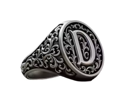 Monogram D Signet 925 Sterling Silver Ring Vintage Ornament