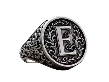 Monogram E Signet 925 Sterling Silver Ring Vintage Ornament