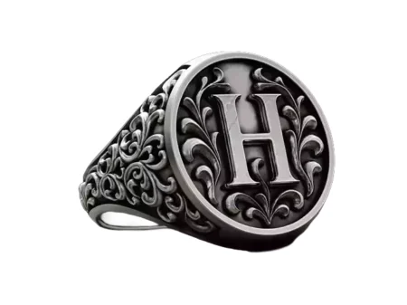 Monogram H Signet 925 Sterling Silver Ring Vintage Ornament
