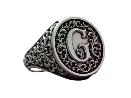 Monogram Signet 925 Sterling Silver Ring letter G Vintage Ornament