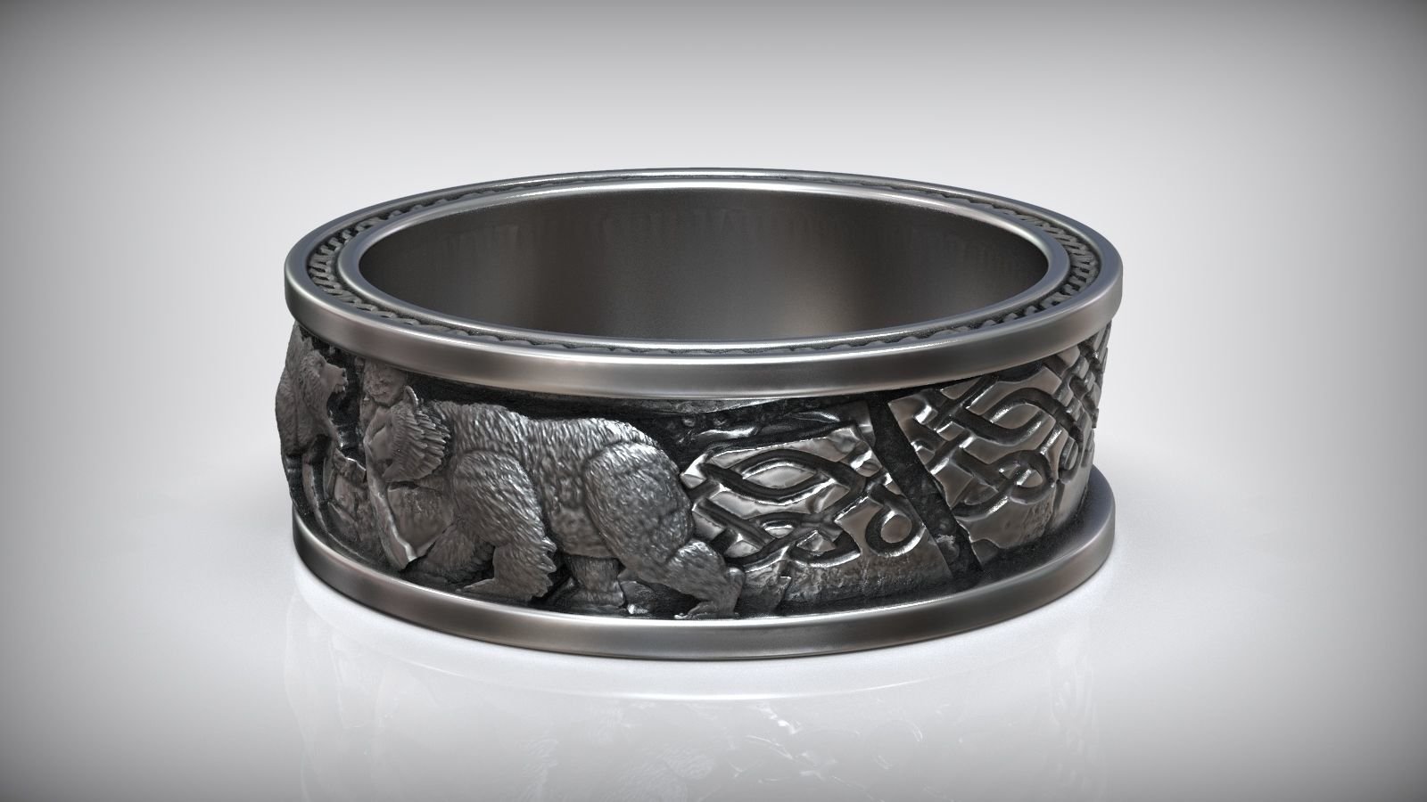 Nordic Viking Polar Bear Wedding Band - Image 3
