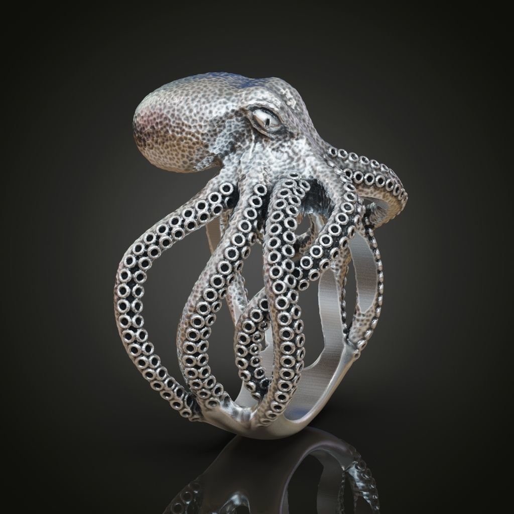 Octopus Tentacle Engagement 925 Sterling Silver Ring Fantasy and Detailed - Image 3