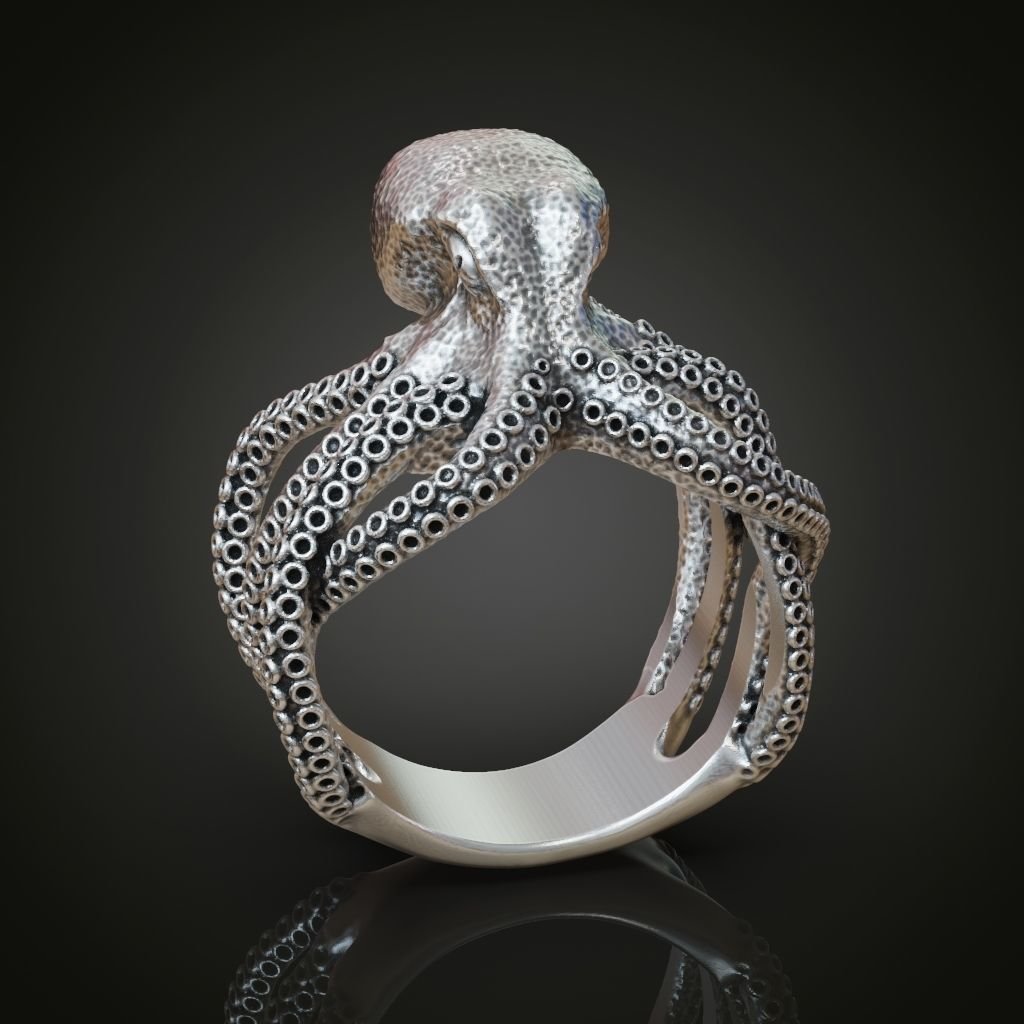 Octopus Tentacle Engagement 925 Sterling Silver Ring Fantasy and Detailed - Image 2