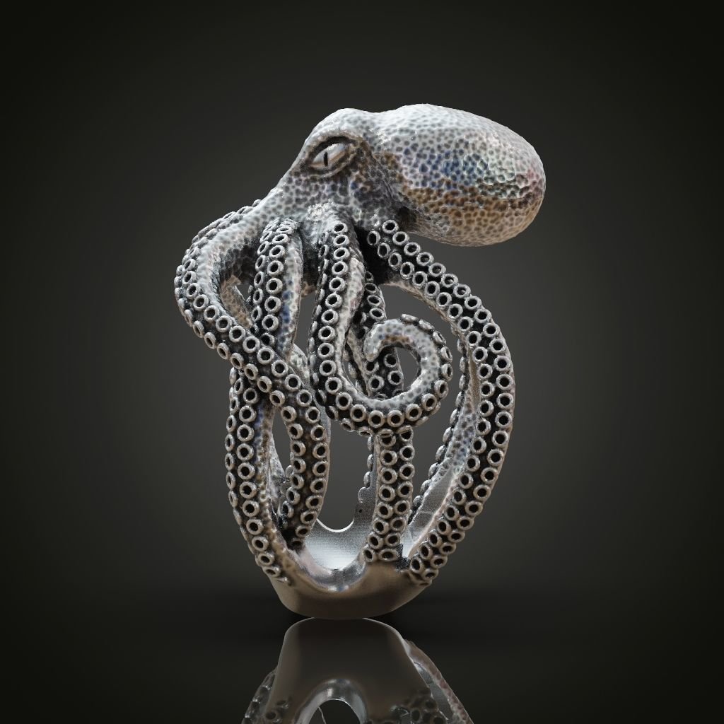 Octopus Tentacle Engagement 925 Sterling Silver Ring Fantasy and Detailed - Image 4