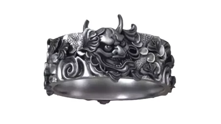 Oni Mask Hannya Kabuki Japanese Traditional Pattern Wedding 925 Sterling Silver Ring