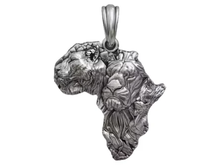 925 Sterling Silver Pendant African continent lions