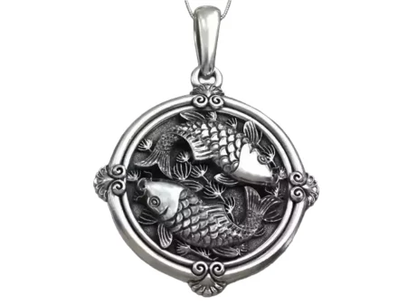 925 Sterling Silver Pendant fishes carp koi womens round small