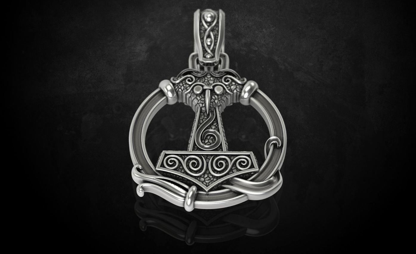 925 Sterling Silver Pendant hammer with patterns there is a variant with ravens 292 - Image 5