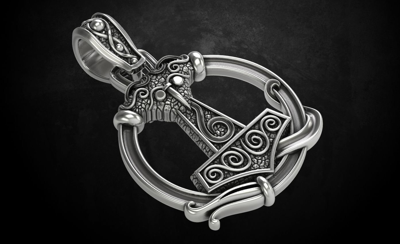 925 Sterling Silver Pendant hammer with patterns there is a variant with ravens 292 - Image 3