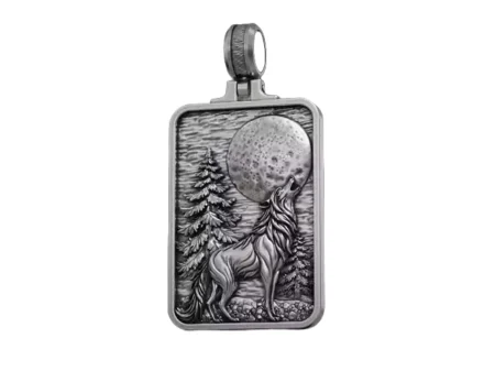 925 Sterling Silver Pendant Howling Wolf Moon Scene and Engraved Forest Detailed