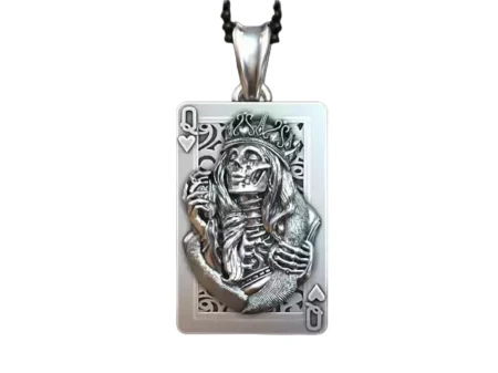 925 Sterling Silver Pendant playing card Queen of Hearts undead