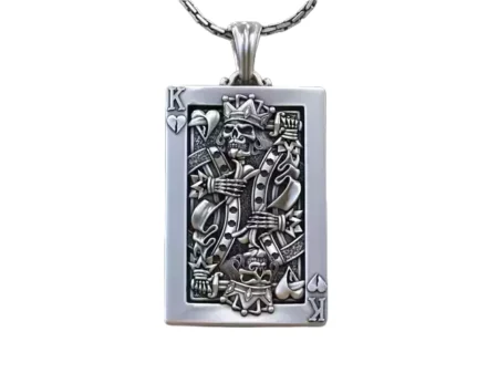 925 Sterling Silver Pendant Playing Card Undead King of Hearts with Skulls in Crown
