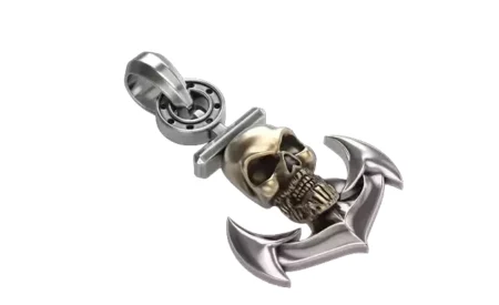 925 Sterling Silver Pendant skull at anchor 317