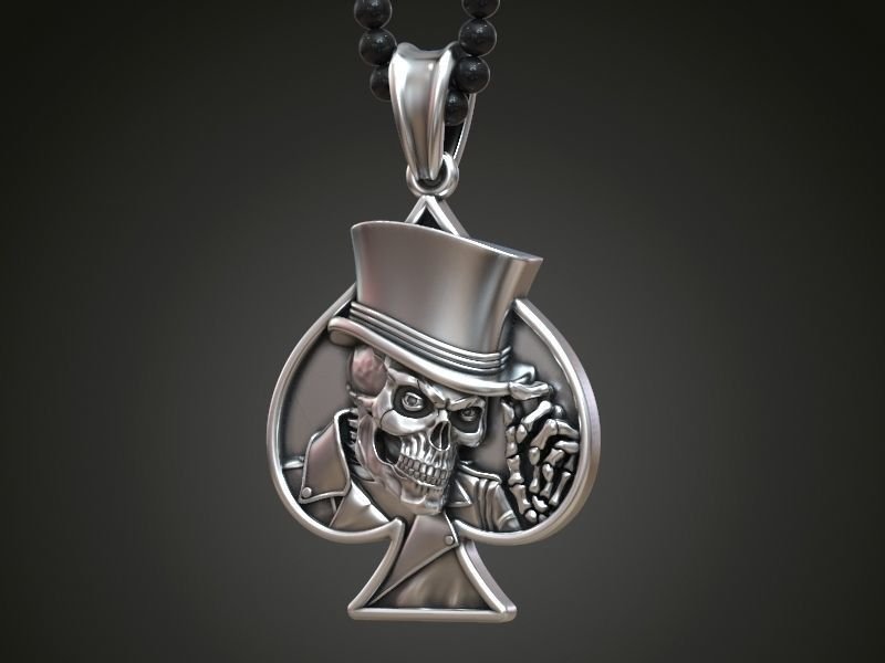 925 Sterling Silver Pendant Skull spades playing card - Image 2
