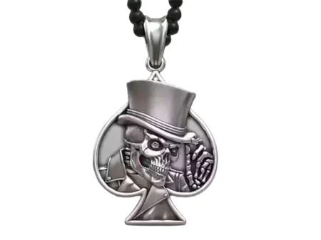 925 Sterling Silver Pendant Skull spades playing card