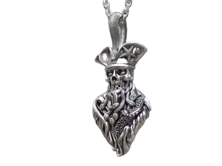 925 Sterling Silver Pendant undead pirate skull snakes octopus tentacle