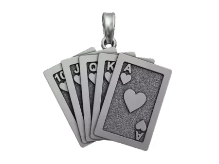 Poker royal flush playing cards 925 Sterling Silver pendant