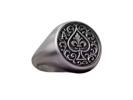 925 Sterling Silver Ring Ace of Spades Playing Card Baroque