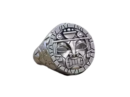 925 Sterling Silver Ring aztec maya mask totem mesoamerica