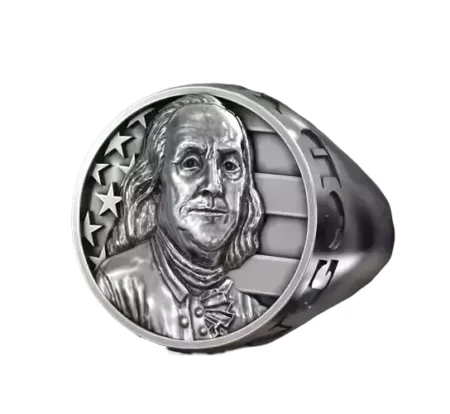 925 Sterling Silver Ring Benjamin Franklin USA Flag