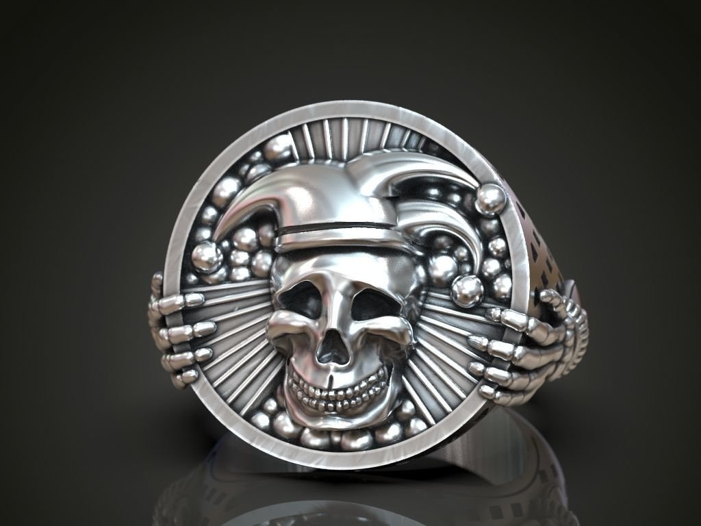 925 Sterling Silver Ring jester jocker clown undead skull - Image 2