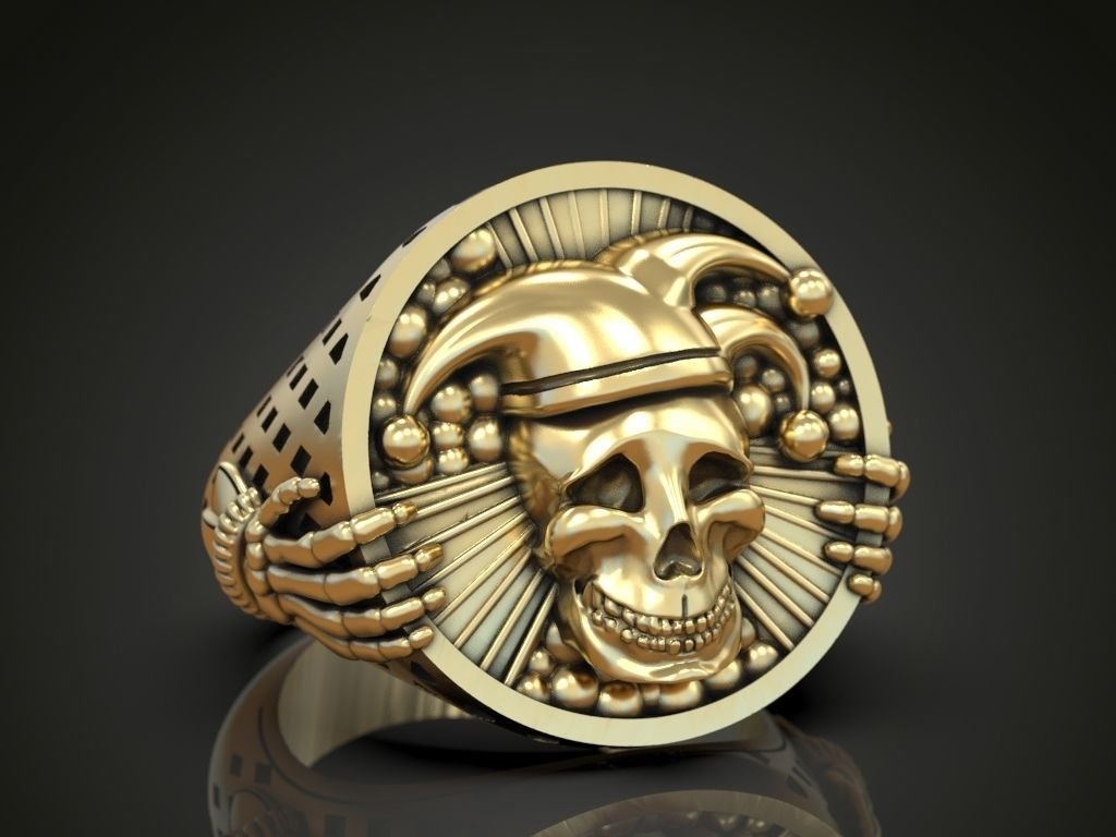 925 Sterling Silver Ring jester jocker clown undead skull - Image 5