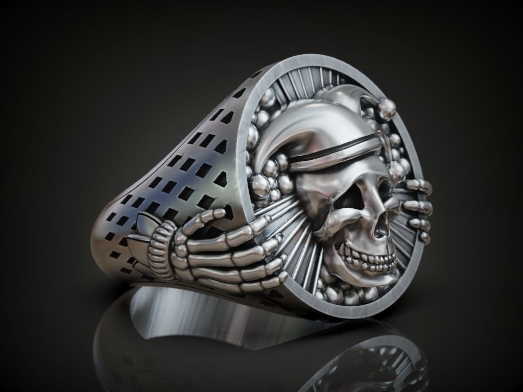 925 Sterling Silver Ring jester jocker clown undead skull - Image 3