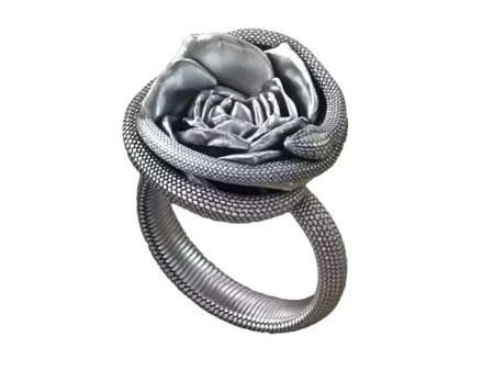 925 Sterling Silver Ring rose flower snake serpent