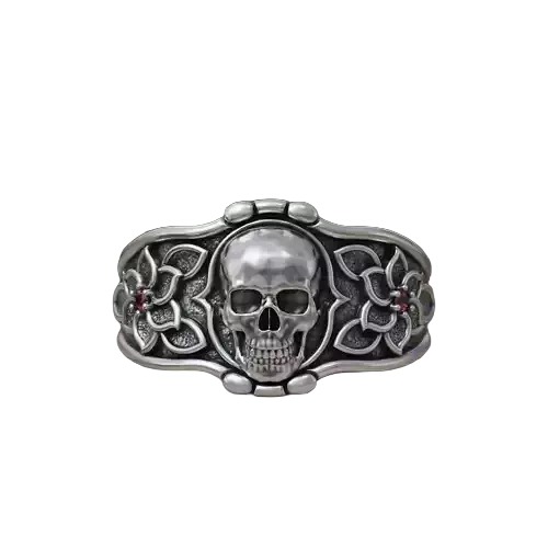 925 Sterling Silver Ring skull flowers for men and women