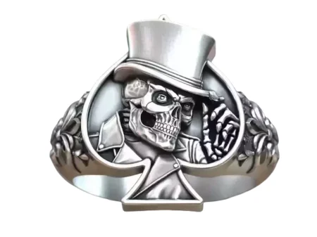 925 Sterling Silver Ring Skull playing card spades hat