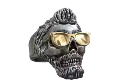 925 Sterling Silver Ring skull with glasses and without fit for bikers 316