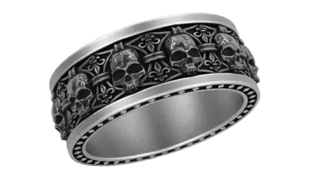 925 Sterling Silver Ring skull with heraldic lily many sizes 252