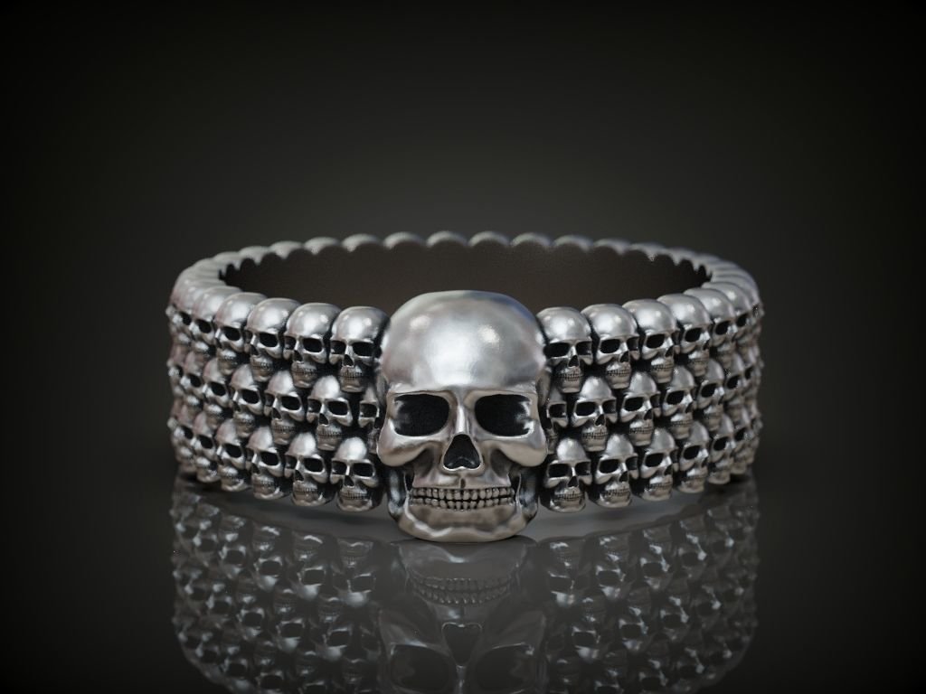 925 Sterling Silver Ring skulls mens silver band biker - Image 3