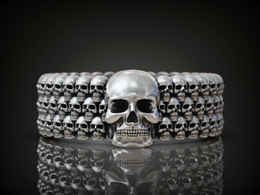 925 Sterling Silver Ring skulls mens silver band biker - Image 2