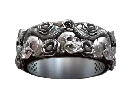 925 Sterling Silver Ring skulls roses viper serpent snake