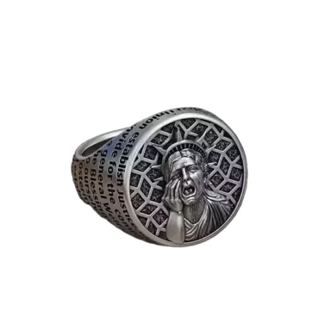 925 Sterling Silver Ring Statue of Liberty crying usa constitution