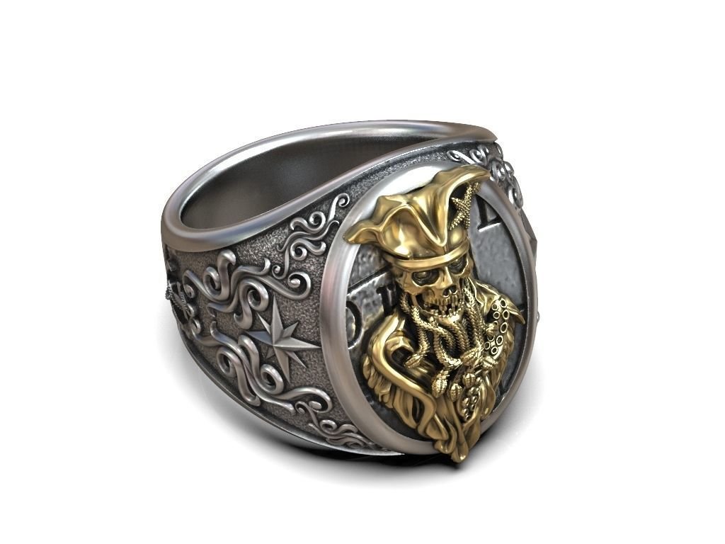 925 Sterling Silver Ring undead Pirate snakes wind rose anchor - Image 3