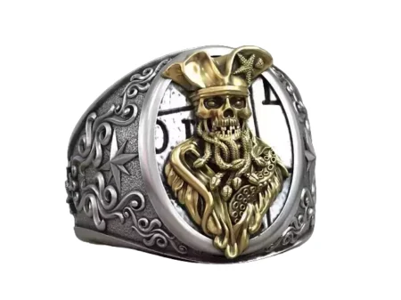 925 Sterling Silver Ring undead Pirate snakes wind rose anchor