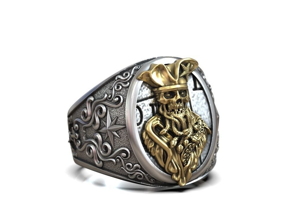 925 Sterling Silver Ring undead Pirate snakes wind rose anchor - Image 5