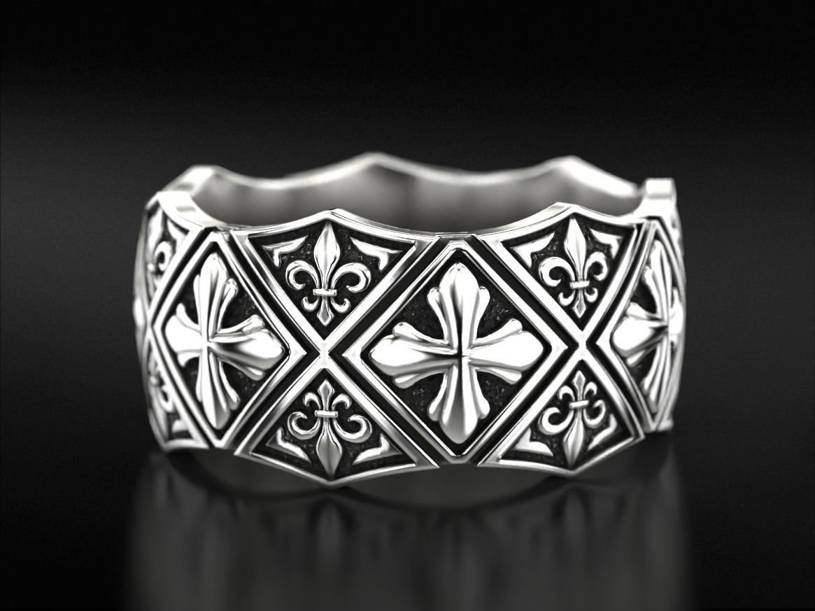 925 Sterling Silver Ring with Maltese cross and fleur-de-lis 784 - Image 2