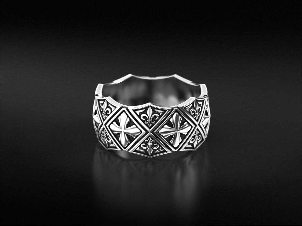 925 Sterling Silver Ring with Maltese cross and fleur-de-lis 784 - Image 4
