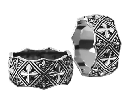 925 Sterling Silver Ring with Maltese cross and fleur-de-lis 784