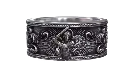 Saint Michael Archangel with Sword and Demon Head 925 Sterling Silver Ring
