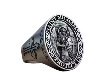 Saint Michael bas relief statement 925 Sterling Silver ring