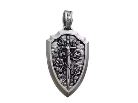 Shield sword flowers 925 Sterling Silver pendant