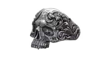 Silver Skull Oxidized 925 Sterling Silver Ring Baroque Style