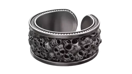 Skull Chain Adjustable Oxidized Silver 925 Sterling Silver Ring