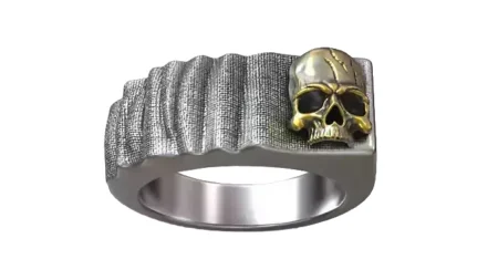 Skull Cloth Men Blackened 925 Sterling Silver Ring Gold Inlay