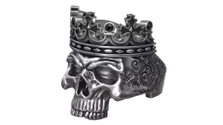 Skull Crown King Black Diamond Pattern 925 Sterling Silver Ring